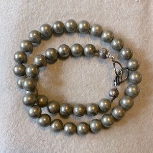 Grey stone round bead necklace